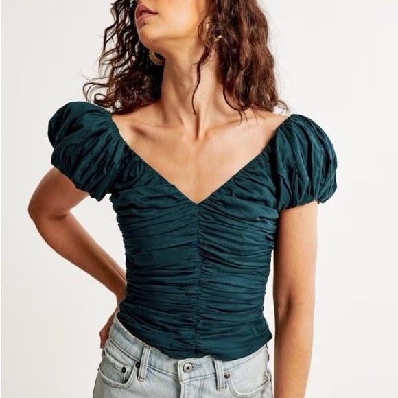 Abercrombie & Fitch Tops - Abercrombie & Fitch Teal Drama Puff Sleeve Top